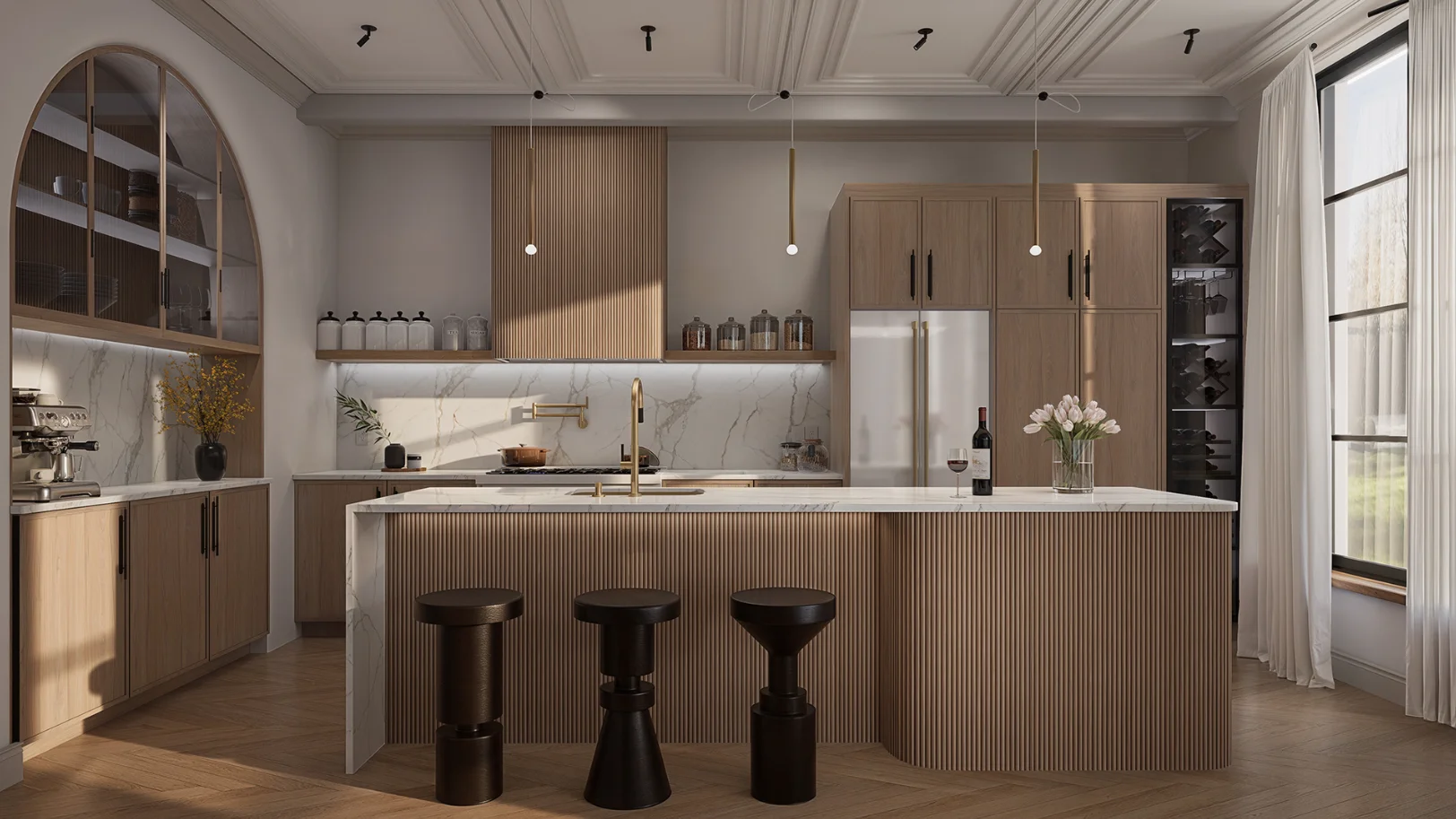 projet 3d membre dominique cuisine ilot cannage tabourets