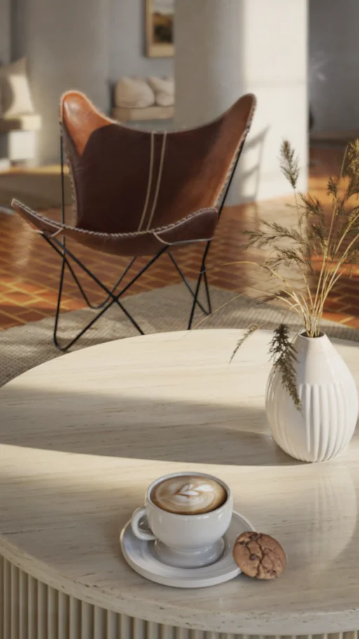 projet 3d membre dominique fauteuil cuir table travertin cafe