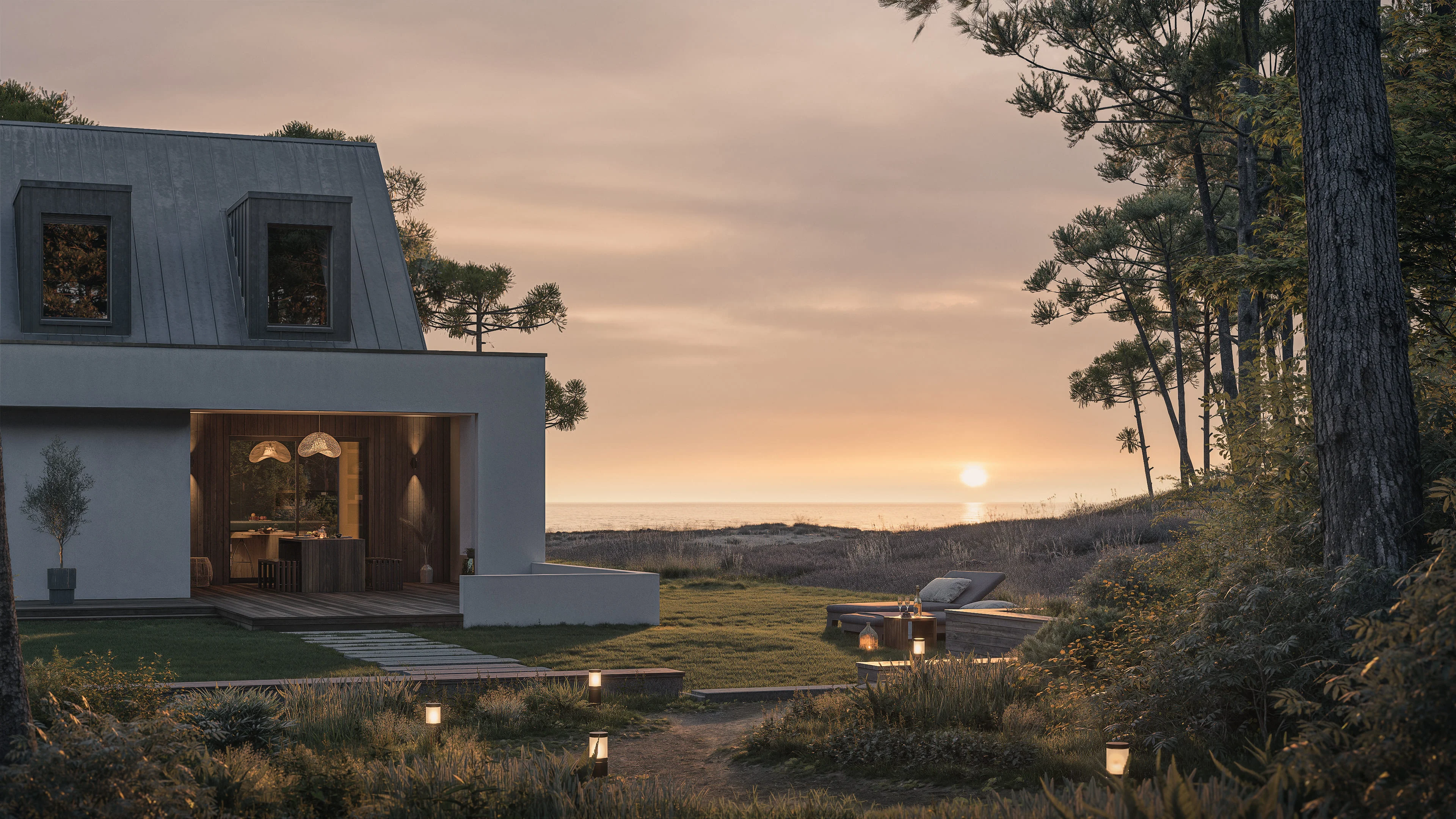 projet 3d membre ronan maison dune coucher soleil ocean