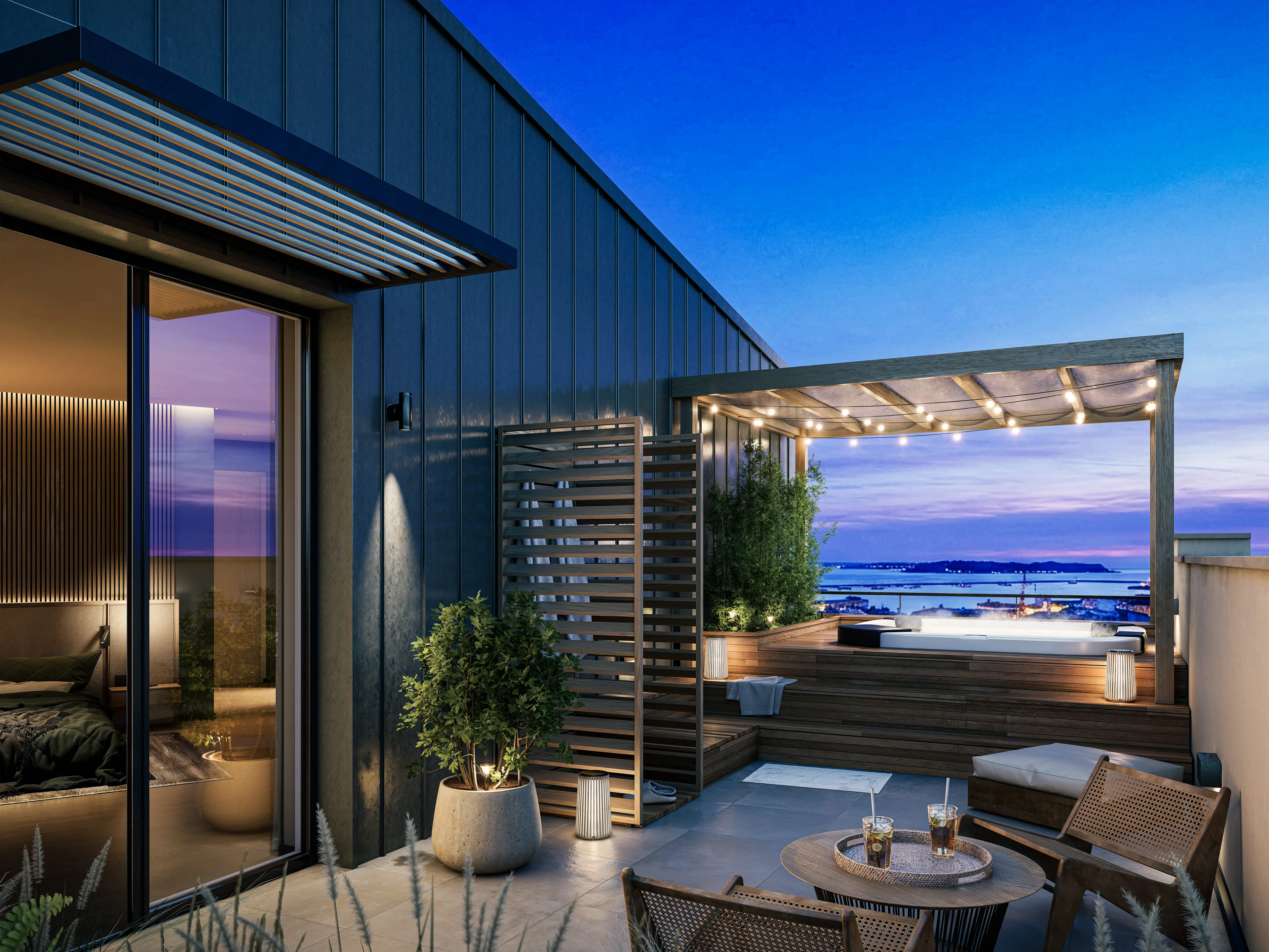projet 3d membre ronan terrasse jacuzzi vue mer nuit
