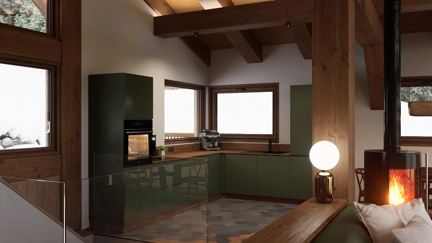 projet 3d membre victor chalet cuisine verte poele