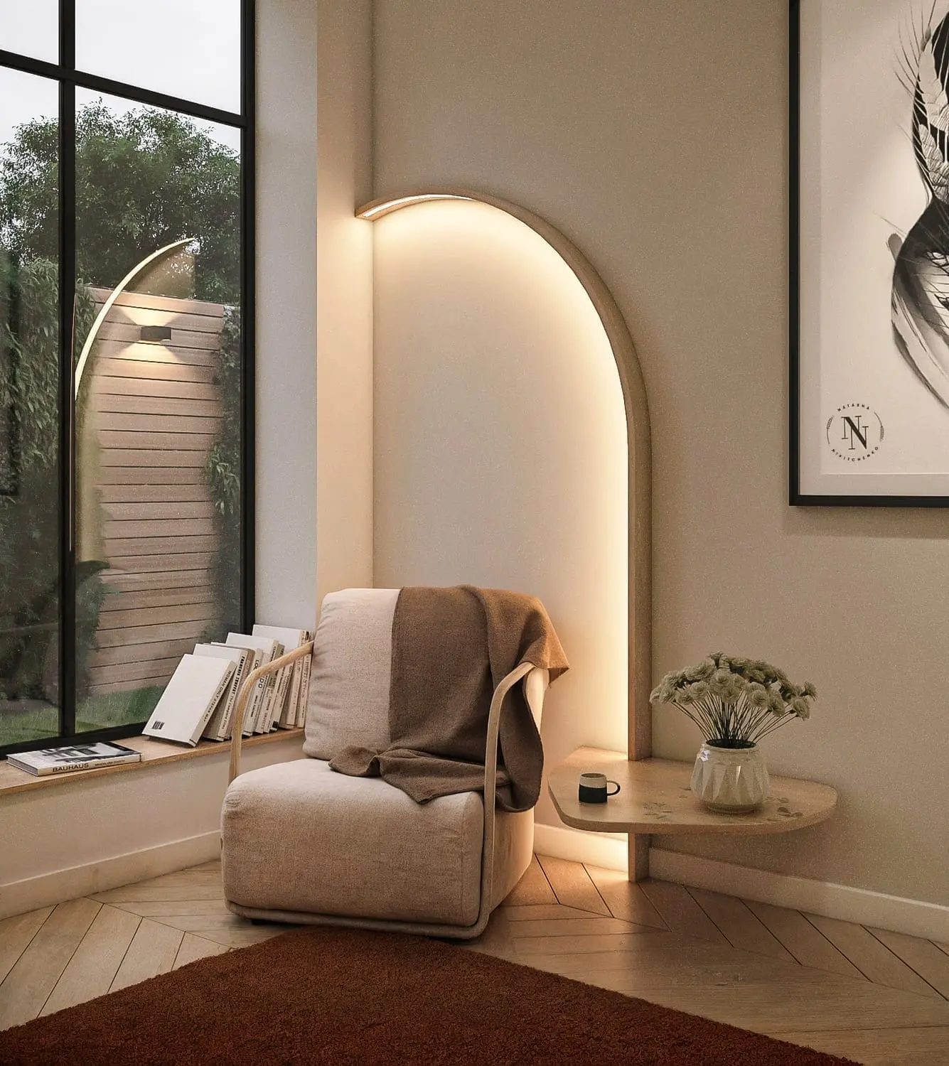 projet 3d membre victor niche fauteuil eclairage arche