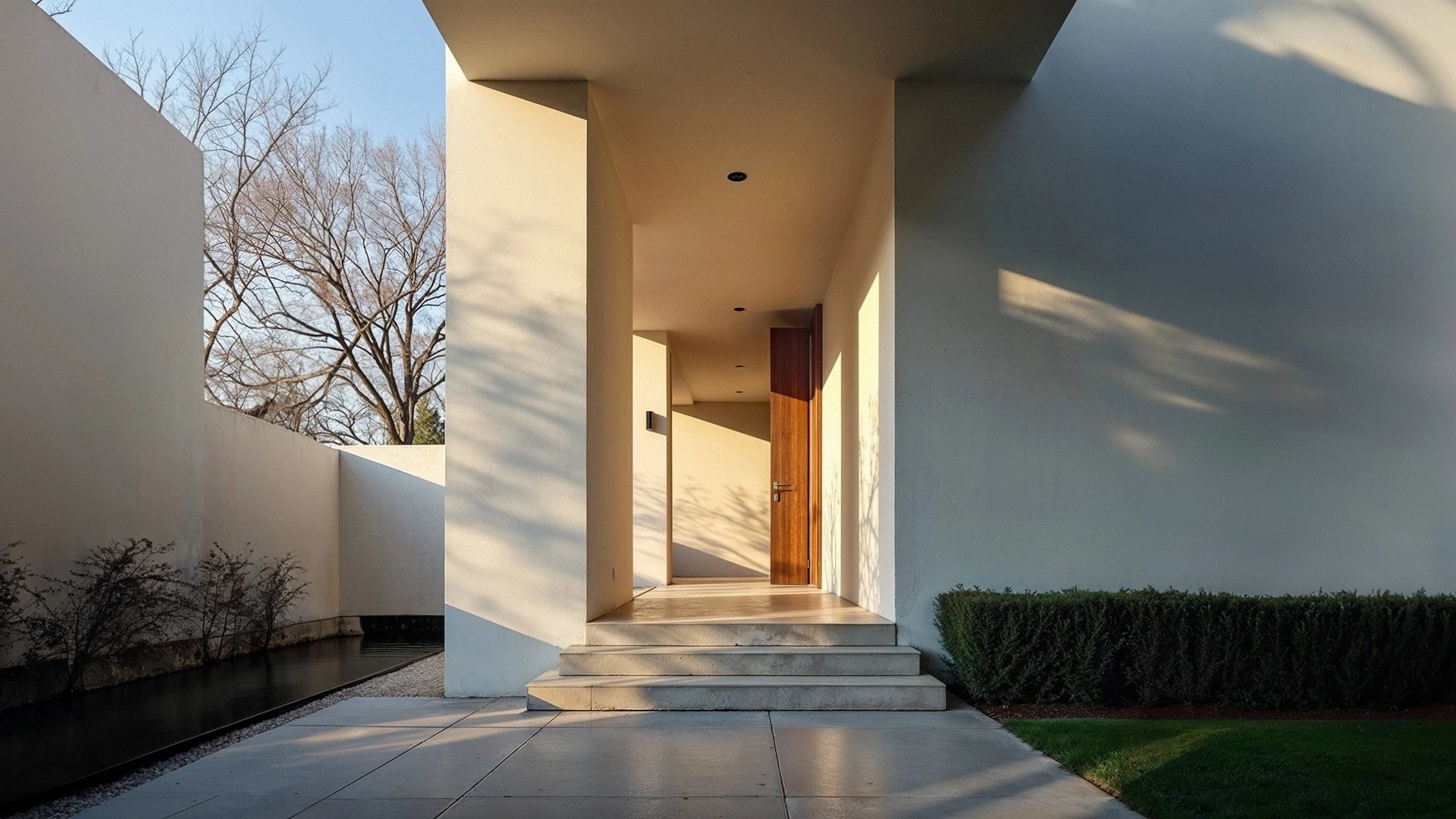 rendu 3d architectural photorealiste entree maison minimaliste porte bois
