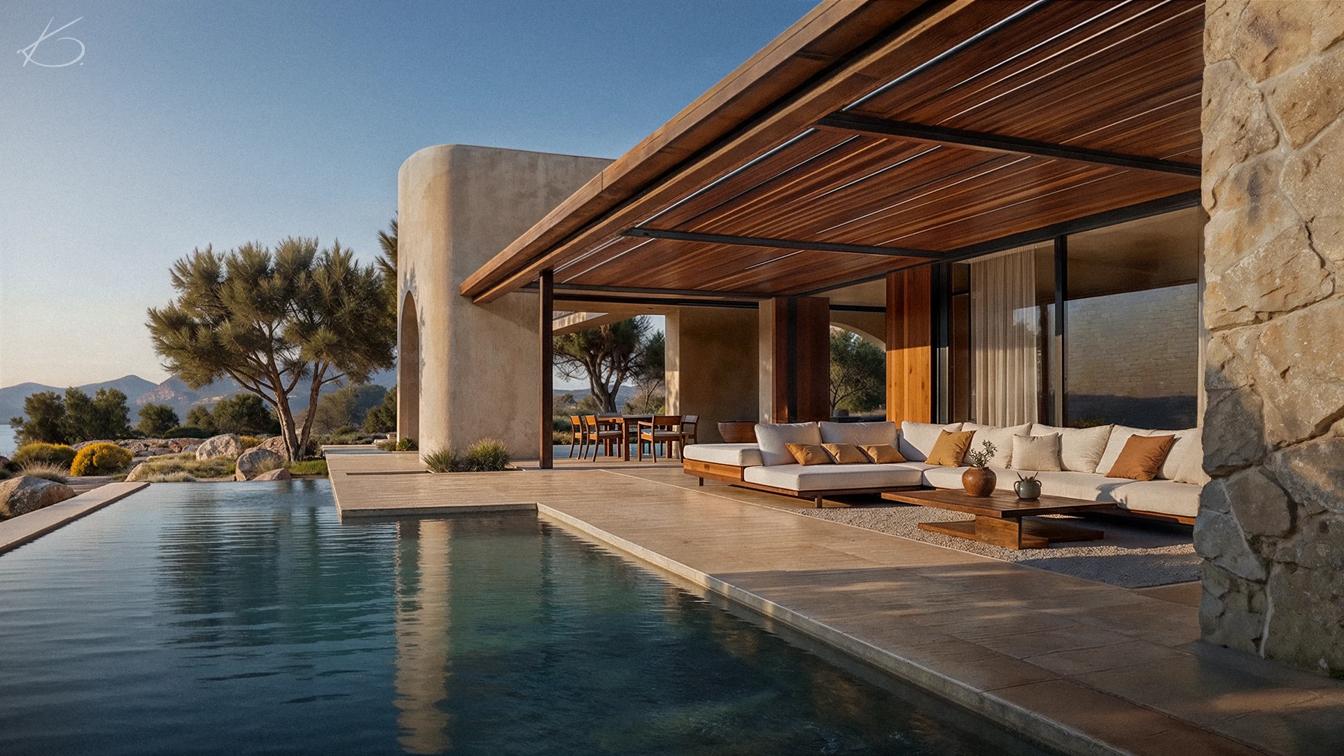 rendu 3d architectural photorealiste villa luxe piscine debordement vue mer vue 2
