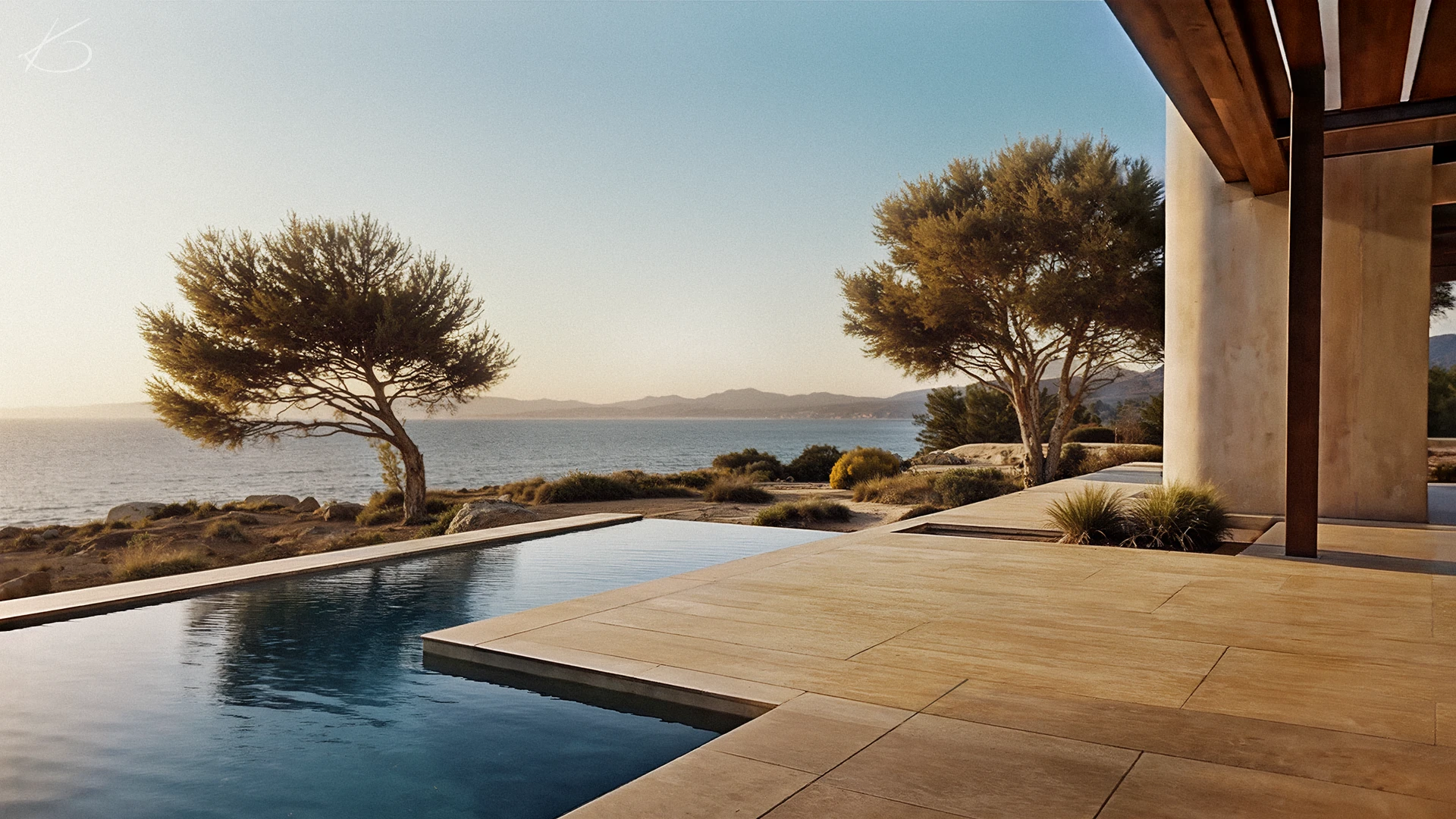 rendu 3d architectural photorealiste villa luxe piscine debordement vue mer vue 4